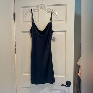 Elegant Navy Blue Spaghetti Strap Slip Dress